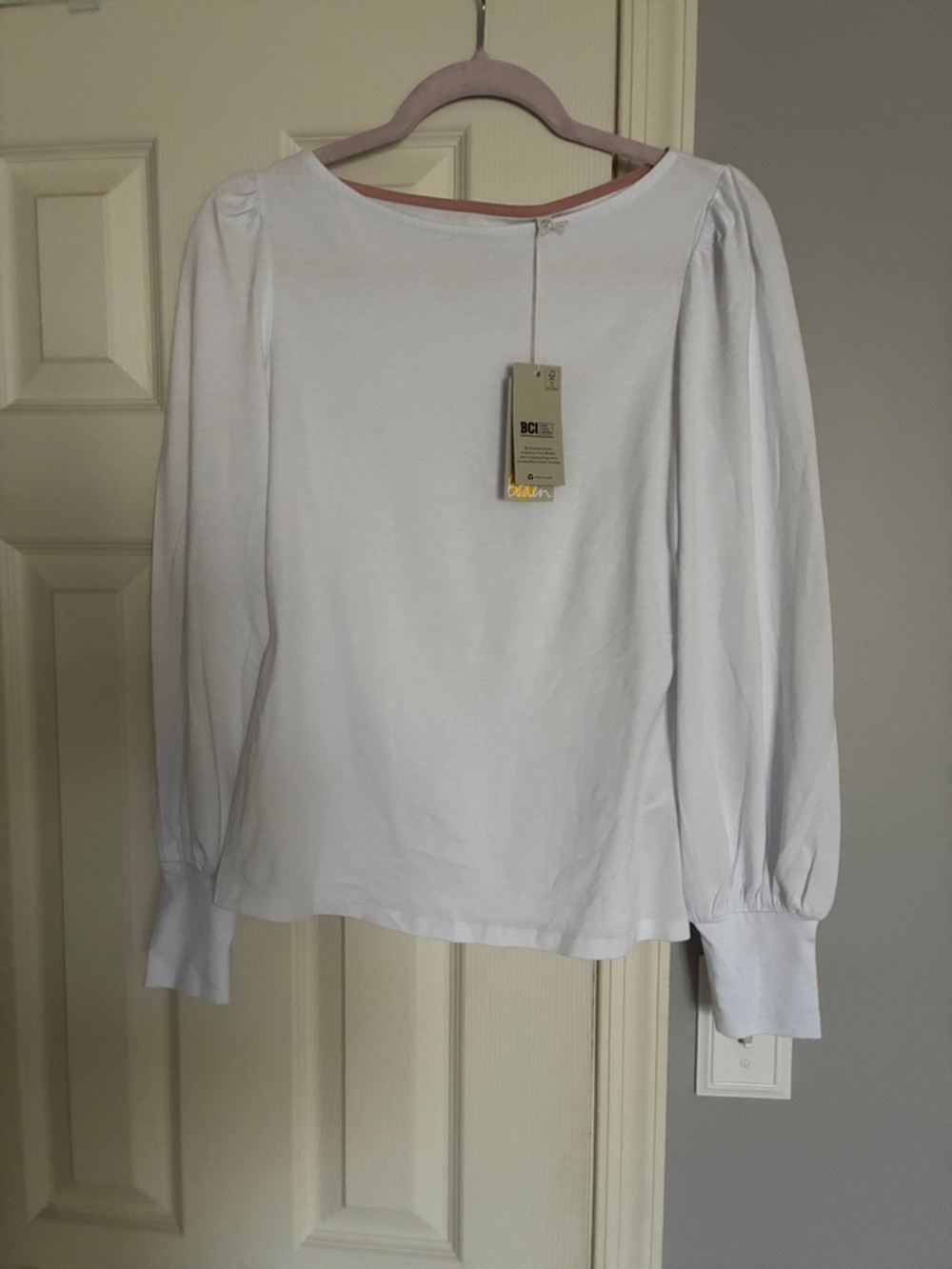 Boden White Long-Sleeve Puff Shoulder Tee Size 2